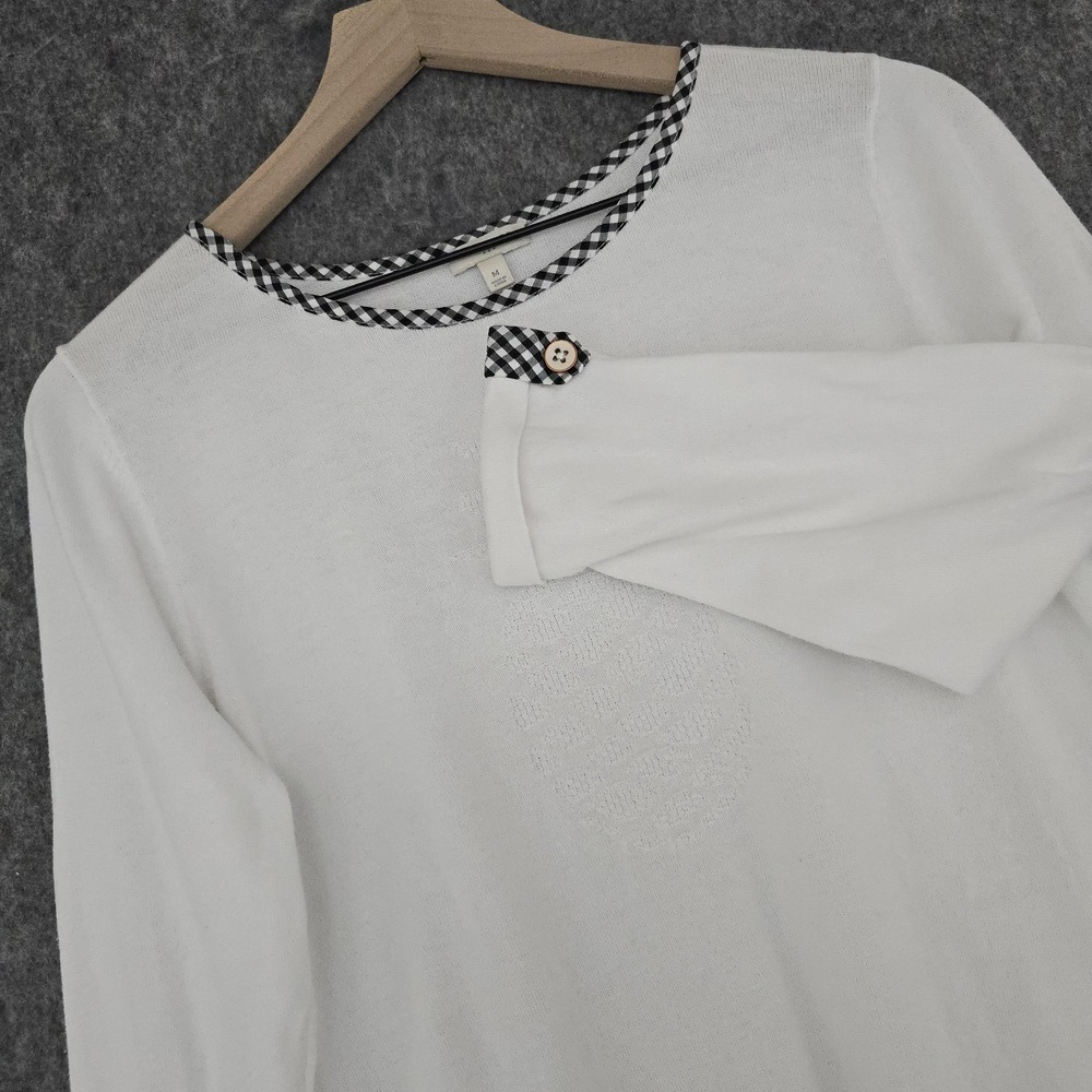 Talbots Sweater‎ Womens M White Pineapple Knit Gingham Trim Button Cuff Pullover - Picture 4 of 13